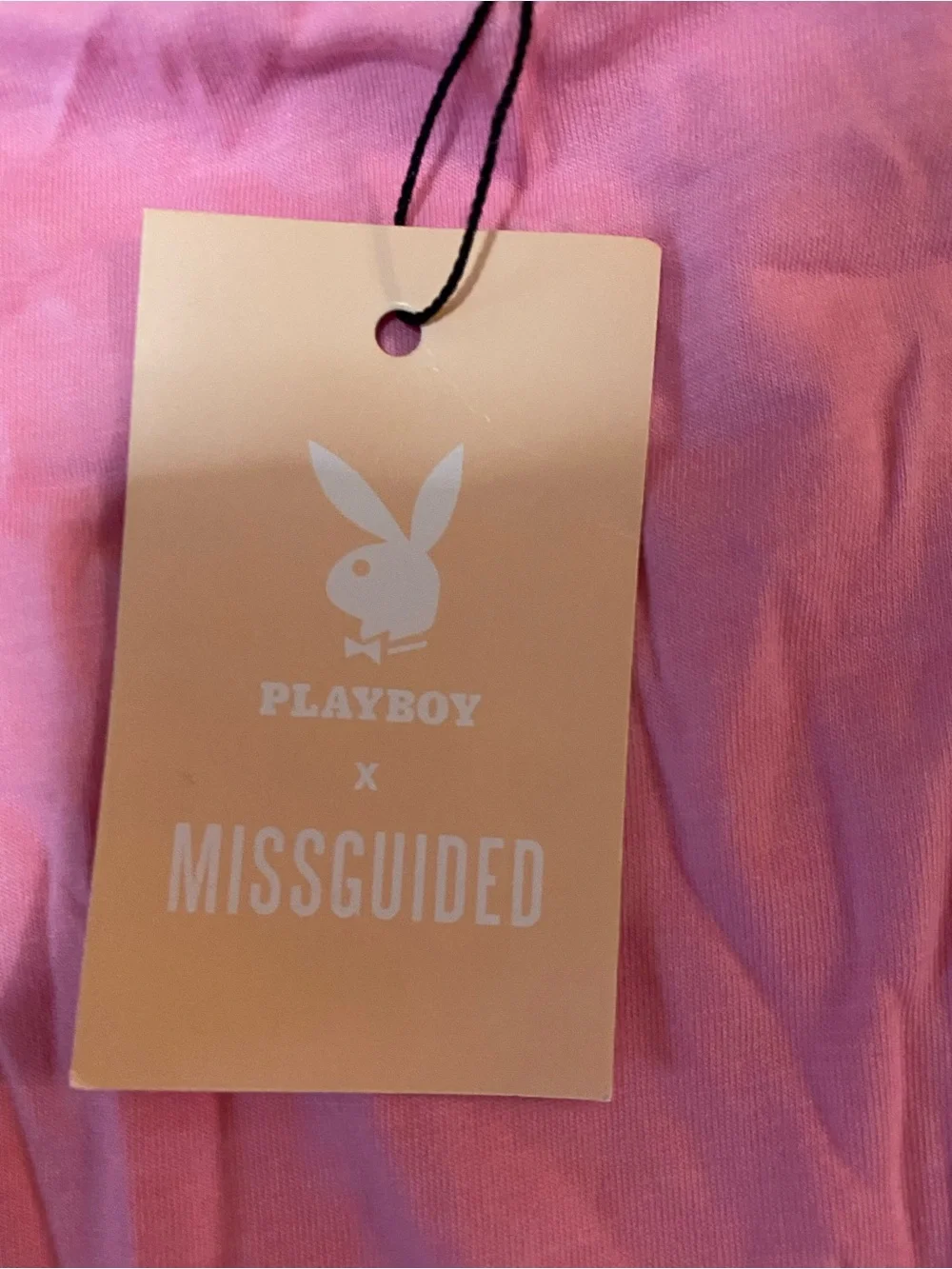 Missguided x PLAYBOY Pink Spaghetti-Strap Crop Top & High-Waist Bike Shorts set